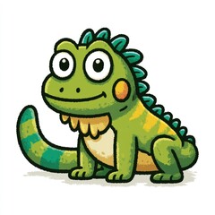 Fototapeta premium Cute green iguana doodle illustration