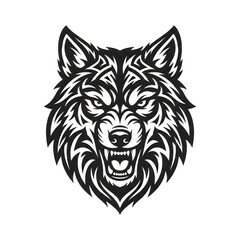 Alpha Wolf Head Mascot Logo Black and White Vector Illustration © nayon
