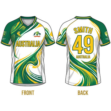 Sublimated sports jersey design for australian cricket team front and back view