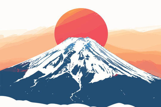 Snow-Capped Mount Fuji in Japan stock image isolated vector style