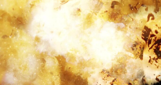 Large fire blast detonation effect with smoke and sparks. 4K VFX Stock Footage Element.