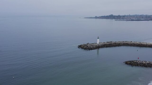 Aerial approach Santa Cruz harbor lighthouse