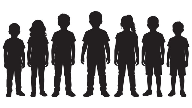 Silhouette of six children standing together in a line