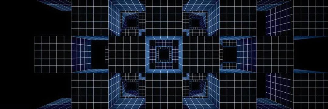 Abstract Cube Tunnel Perspective Wireframe Digital Background