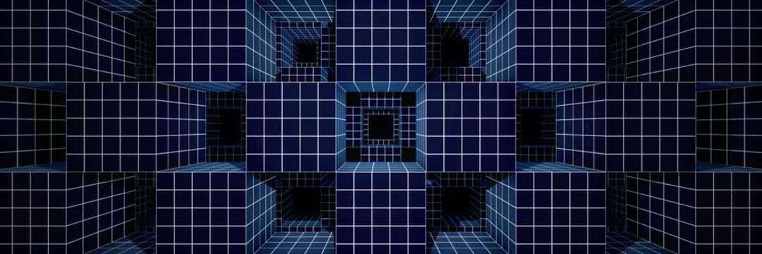 Floating Wireframe Cubes in Futuristic Digital Space