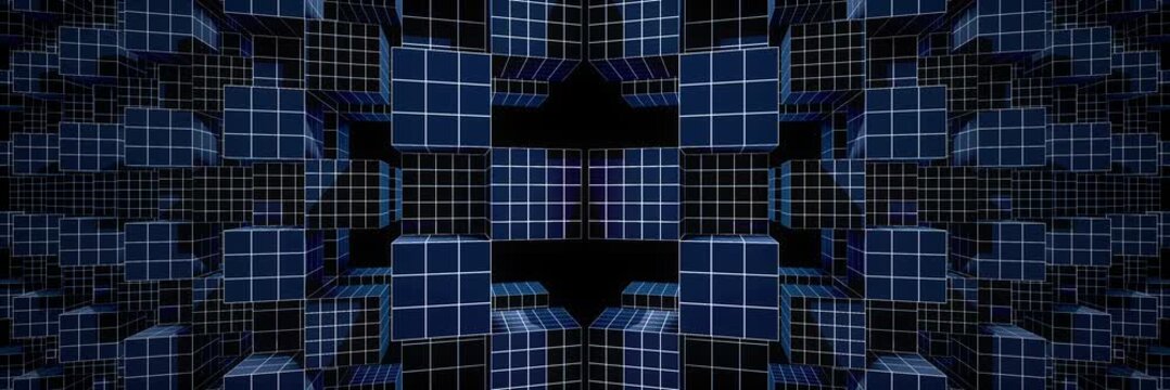 Symmetrical Floating Cube Matrix Abstract 3D Technology Background