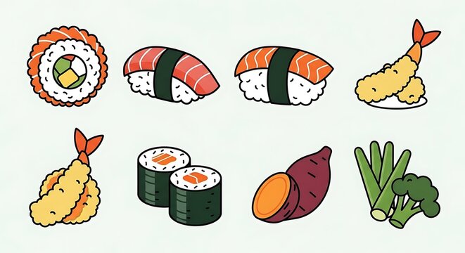 Sushi set icons.