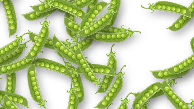 Falling Green Pea Pods Animation on White Background