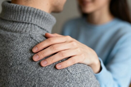 Intimate moment: hand on shoulder
