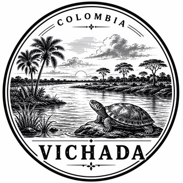 Vichada Colombia River Turtle Landscape Emblem