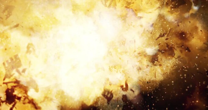 Cinematic fiery blast explosion with glowing embers and smoke. 4K VFX Stock Footage Element.