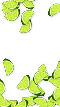Vertical Animation of Fresh Lime Slices Falling on White Background