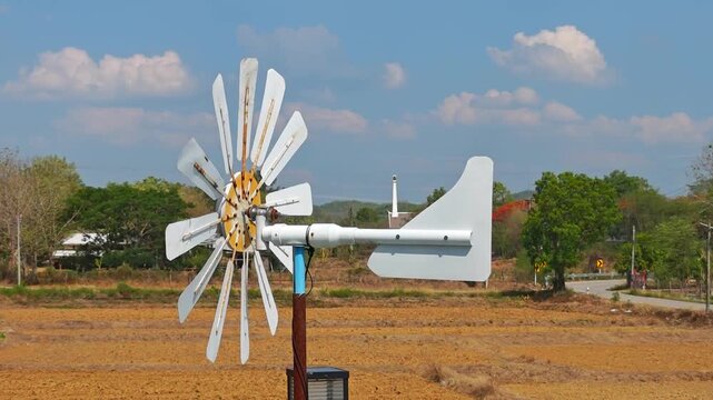 Wind turbine rotating by wind energy in a coffee shop