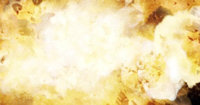 Realistic fire blast bursting outward on dark black background. 4K VFX Stock Footage Element.