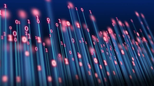 Binary programming code with cybersecurity network, cloud computing, digital data transfer and software development technology background