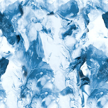 Seamless pattern of abstract blue wave. Art creative hand painted background, marble texture, abstract ocean, acrylic