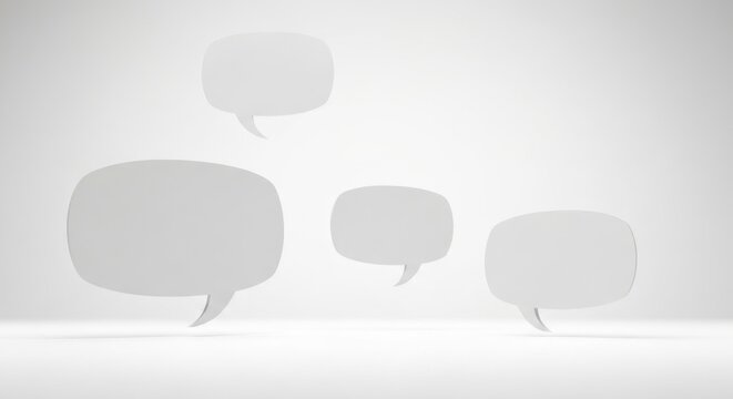Four blank speech bubbles against a minimalist, light gray background