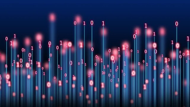 Binary programming code with cybersecurity network, cloud computing, digital data transfer and software development technology background