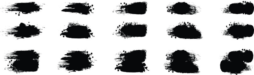 Fototapeta premium Collection of different ink brush strokes. Black paint brush spots. Ink brushstroke and paintbrush template