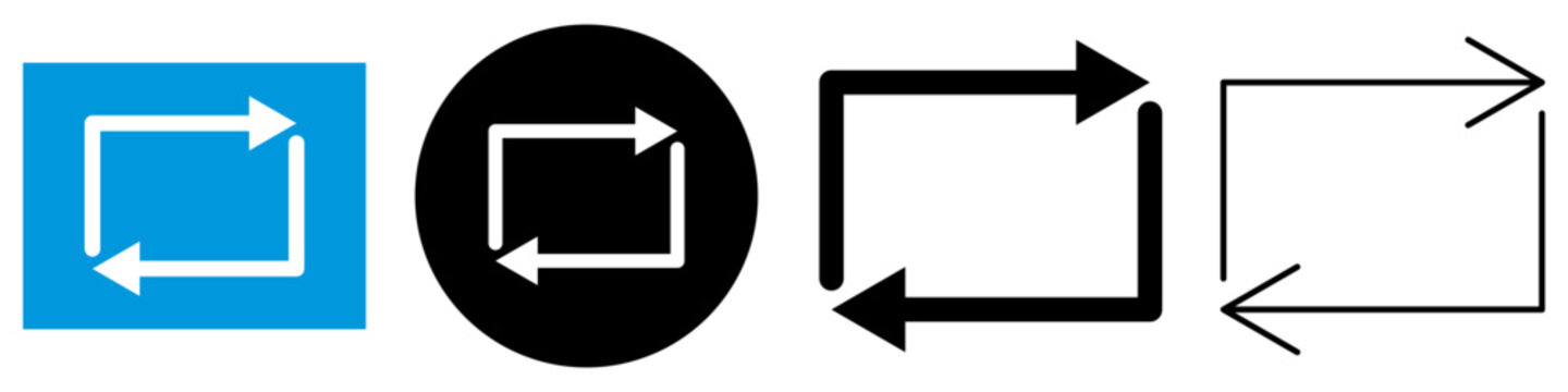 repost icons in line, shadow, glyph, and flat styles