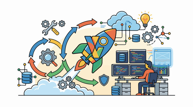 Digital project launch with coding data and cloud integration