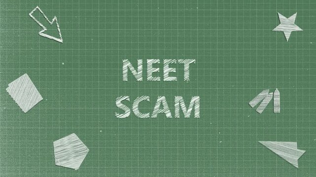 Animated Chalk "NEET SCAM" Typography with Hand-Drawn School Elements on Green Grid Board