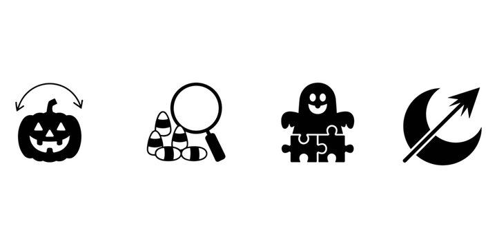 Halloween Activity Icons Pumpkin Candy Search Ghost Puzzle Moon Arrow Clipart Set