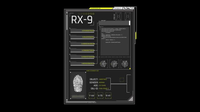 Futuristic Sci Fi HUD OS Window Fingerprint Biometric Scanner and Identity Verification Interface for Access Control and Cybersecurity