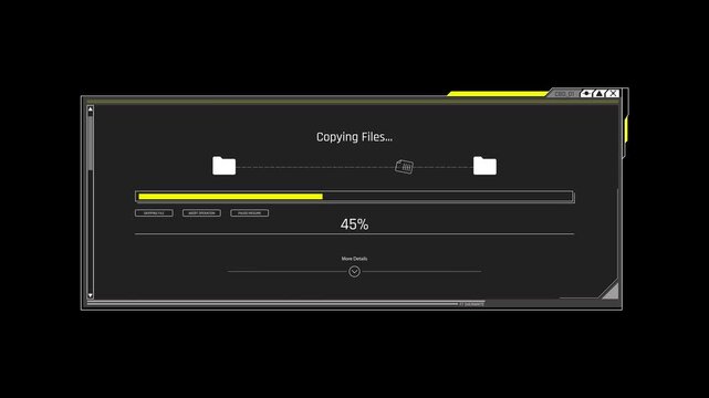Futuristic Sci Fi HUD OS Window File Transfer and Copying Process Interface with Progress Bar for Cyber Security