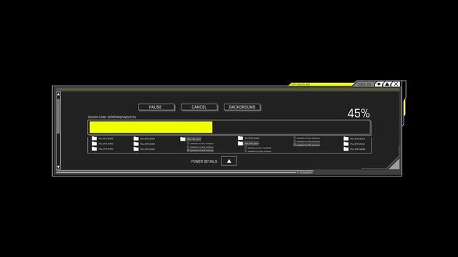 Futuristic Sci Fi HUD OS Window Main Storage Data Transfer Progress Bar Interface for Cyber Security and Server Backup
