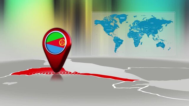 Eritrea World Map Pin Location Background Loop 4k