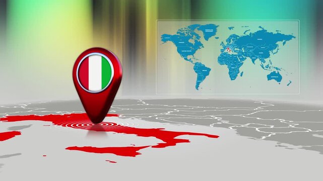 Italy World Map Pin Location Background Loop 4k