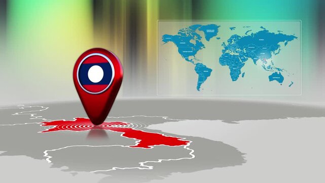 Laos World Map Pin Location Background Loop 4k