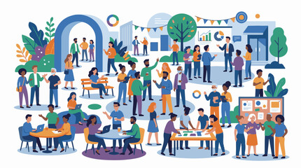Obraz premium Diverse group collaborates and networks in an urban modern setting