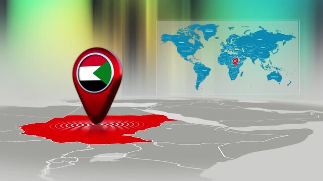 Sudan World Map Pin Location Background Loop 4k