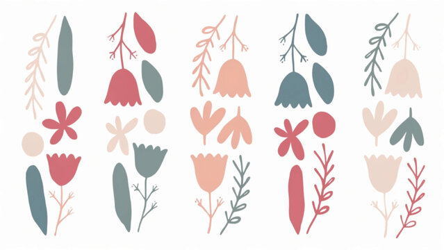 Modern Scandinavian Folk Art  Hand Drawn Floral Illustration vector background 