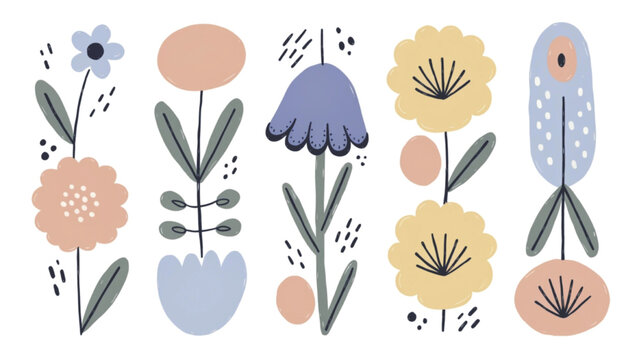 Modern Scandinavian Folk Art  Hand Drawn Floral Illustration vector background 