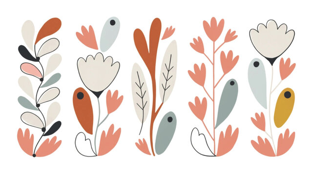 Modern Scandinavian Folk Art  Hand Drawn Floral Illustration vector background 