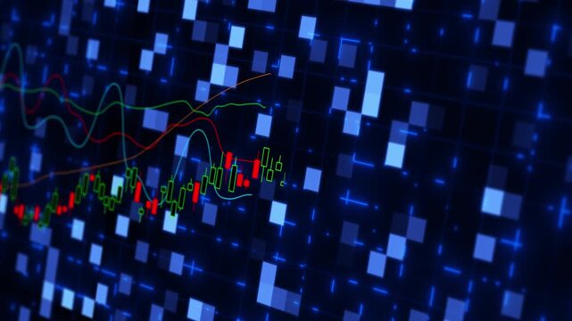 Candlestick line move stock trend squares random abstract background, futuristic stock market chart with rising financial trend, digital trading analytics and global investment