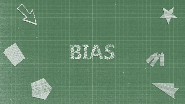 Animated Chalk "BIAS" Typography with Hand-Drawn School Elements on Green Grid Board