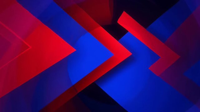 Dynamic red and blue geometric light patterns transform in abstract animation