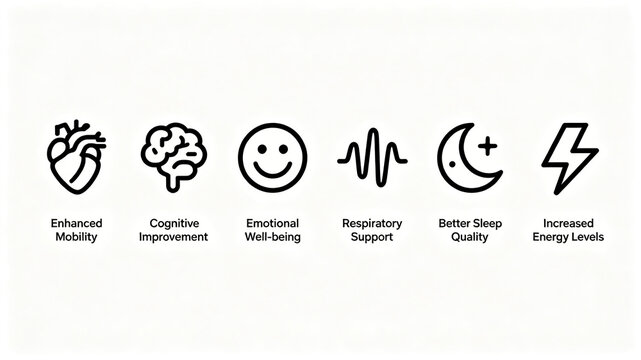 Icon for improving physical and mental functions, enhancing mobility, improving cognitive emotions, caring for breathing and sleep, and replenishing the energy needed for daily physical needs
