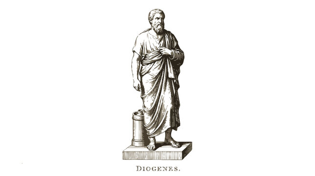 Detailed vector illustration of the ancient greek philosopher diogenes wearing classic robes standing on pedestal