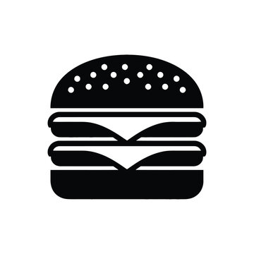 Black and white burger icon with sesame seed bun