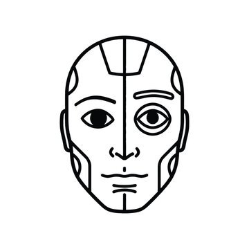 Funny cartoon robot face with big eyes and smile