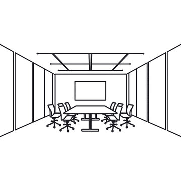 Modern office meeting room with table and chairs