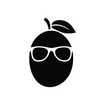 Cartoon apple with glasses and smiling face icon