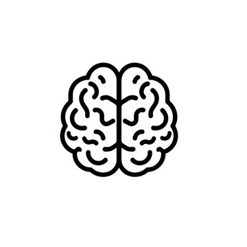 A simple black line drawing of a human brain on a white background