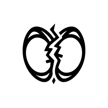 A broken heart symbol in black on a white background