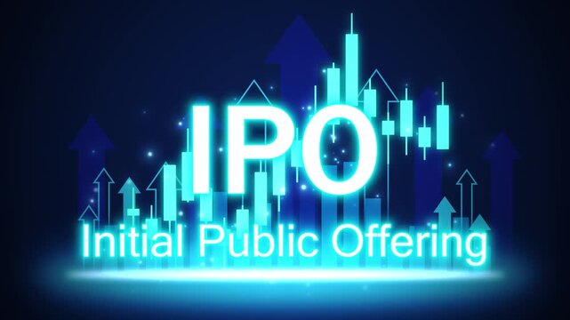 Initial public offering ipo concept with global stock market listing, equity investment strategy and corporate financial growth analytics background